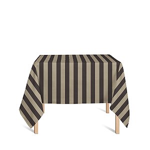 Toalha de Mesa Quadrada em Tecido Jacquard Marrom e Bege Listrado Tradicional