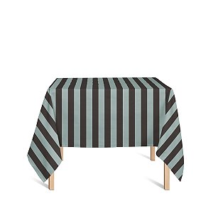 Toalha de Mesa Quadrada em Tecido Jacquard Marrom e Turquesa Listrado Tradicional