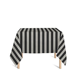 Toalha de Mesa Quadrada em Tecido Jacquard Preto e Cru Listrado Tradicional