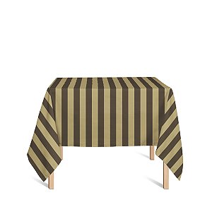 Toalha de Mesa Quadrada em Tecido Jacquard Preto e Dourado Listrado Tradicional