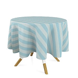 Toalha de Mesa Redonda em Tecido Jacquard Azul e Prata Frozen Listrado Tradicional