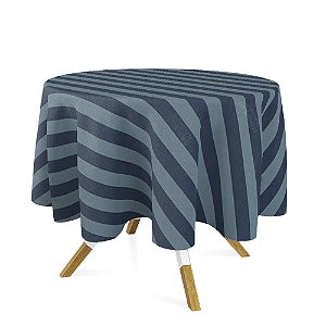Toalha de Mesa Redonda em Tecido Jacquard Azul Marinho e Turquesa Listrado Tradicional