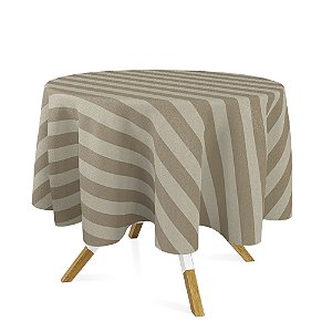 Toalha de Mesa Redonda em Tecido Jacquard Bege Escuro (Fendi) Listrado Tradicional