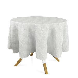 Toalha de Mesa Redonda em Tecido Jacquard Branco Listrado Tradicional