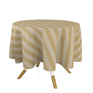 Toalha de Mesa Redonda em Tecido Jacquard Dourado Listrado Tradicional
