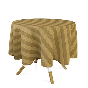 Toalha de Mesa Redonda em Tecido Jacquard Dourado Ouro Vibrante Listrado Tradicional