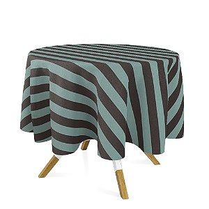 Toalha de Mesa Redonda em Tecido Jacquard Marrom e Turquesa Listrado Tradicional