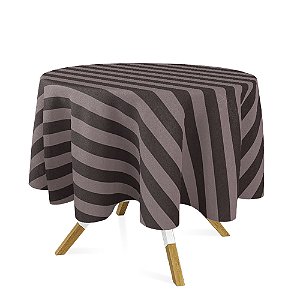 Toalha de Mesa Redonda em Tecido Jacquard Marrom Listrado Tradicional