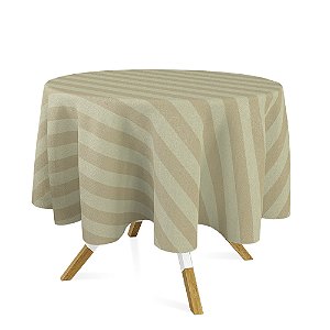 Toalha de Mesa Redonda em Tecido Jacquard Pérola Listrado Tradicional