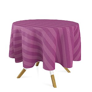 Toalha de Mesa Redonda em Tecido Jacquard Pink Listrado Tradicional