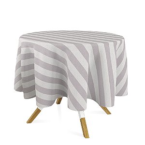 Toalha de Mesa Redonda em Tecido Jacquard Prata Listrado Tradicional