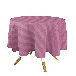 Toalha de Mesa Redonda em Tecido Jacquard Rosa Pink Chiclete Listrado Tradicional