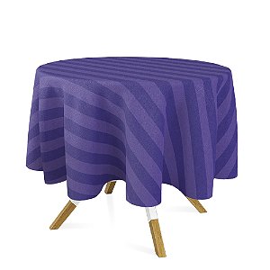 Toalha de Mesa Redonda em Tecido Jacquard Roxo Listrado Tradicional