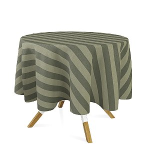 Toalha de Mesa Redonda em Tecido Jacquard Verde Musgo Listrado Tradicional