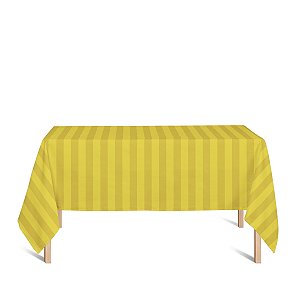 Toalha de Mesa Retangular em Tecido Jacquard Amarelo Ouro Listrado Tradicional