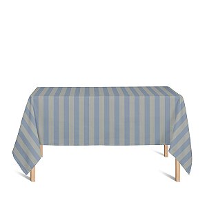 Toalha de Mesa Retangular em Tecido Jacquard Azul e Dourado Listrado Tradicional