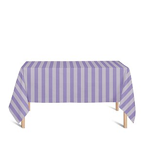 Toalha de Mesa Retangular em Tecido Jacquard Lilás e Crú Listrado Tradicional