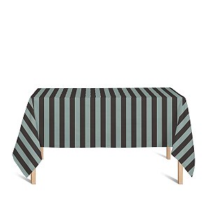 Toalha de Mesa Retangular em Tecido Jacquard Marrom e Turquesa Listrado Tradicional