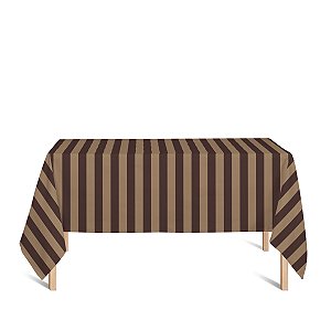 Toalha de Mesa Retangular em Tecido Jacquard Marsala e Bege Listrado Tradicional