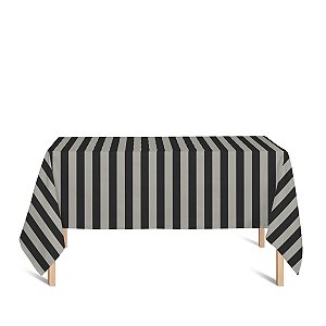 Toalha de Mesa Retangular em Tecido Jacquard Preto e Cru Listrado Tradicional