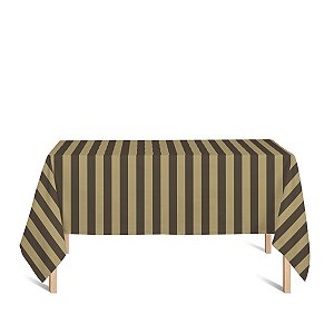 Toalha de Mesa Retangular em Tecido Jacquard Preto e Dourado Listrado Tradicional