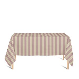 Toalha de Mesa Retangular em Tecido Jacquard Rosa Envelhecido e Dourado Listrado Tradicional