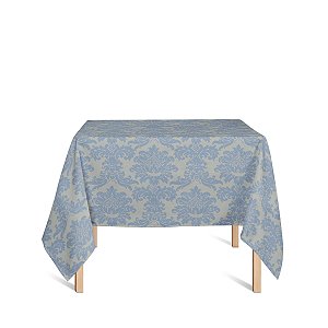 Toalha de Mesa Quadrada em Tecido Jacquard Azul e Dourado Medalhão Tradicional