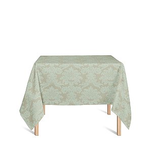 Toalha de Mesa Quadrada em Tecido Jacquard Dourado e Turquesa Medalhão Tradicional
