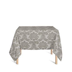 Toalha de Mesa Quadrada em Tecido Jacquard Marrom Acinzentado e Bege Medalhão Tradicional