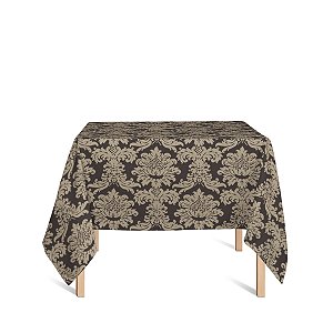 Toalha de Mesa Quadrada em Tecido Jacquard Marrom e Bege Medalhão Tradicional