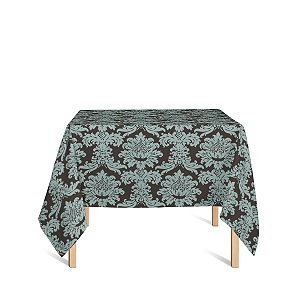 Toalha de Mesa Quadrada em Tecido Jacquard Marrom e Turquesa Medalhão Tradicional