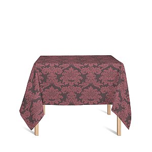 Toalha de Mesa Quadrada em Tecido Jacquard Marrom e Vermelho Medalhão Tradicional