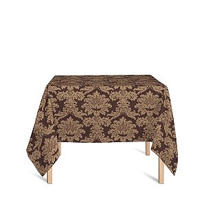 Toalha de Mesa Quadrada em Tecido Jacquard Marsala e Bege Medalhão Tradicional