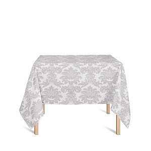 Toalha de Mesa Quadrada em Tecido Jacquard Prata Medalhão Tradicional