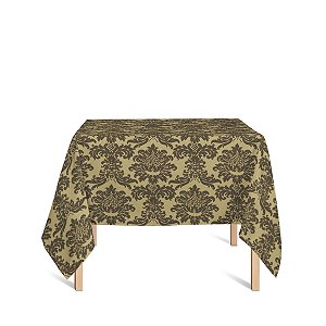 Toalha de Mesa Quadrada em Tecido Jacquard Preto e Dourado Medalhão Tradicional