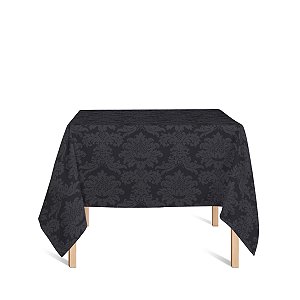 Toalha de Mesa Quadrada em Tecido Jacquard Preto Medalhão Tradicional
