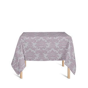 Toalha de Mesa Quadrada em Tecido Jacquard Rosa Bebê e Prata Medalhão Tradicional