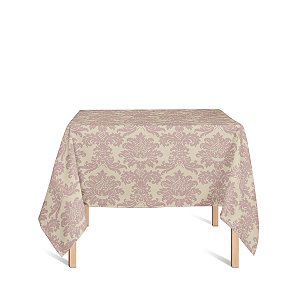 Toalha de Mesa Quadrada em Tecido Jacquard Rosa Envelhecido e Dourado Medalhão Tradicional