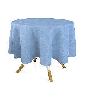 Toalha de Mesa Redonda em Tecido Jacquard Azul Bebê Celeste Medalhão Tradicional