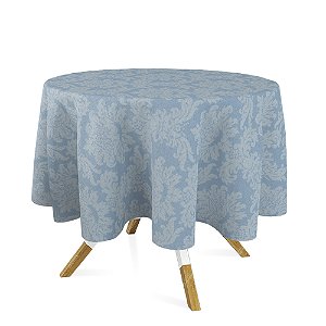 Toalha de Mesa Redonda em Tecido Jacquard Azul Bebê Medalhão Tradicional