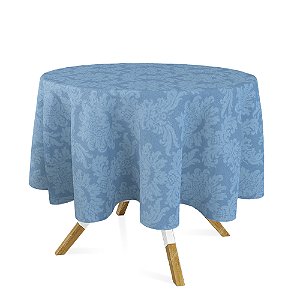 Toalha de Mesa Redonda em Tecido Jacquard Azul Piscina Medalhão Tradicional