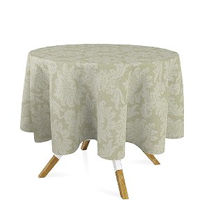 Toalha de Mesa Redonda em Tecido Jacquard Bege Medalhão Tradicional