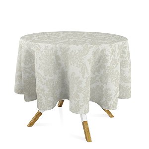 Toalha de Mesa Redonda em Tecido Jacquard Palha Crú (Rústico) Medalhão Tradicional