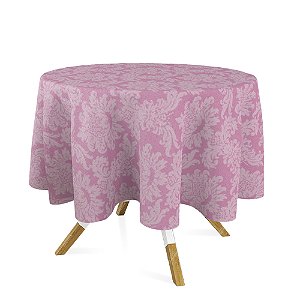 Toalha de Mesa Redonda em Tecido Jacquard Rosa Bebê Medalhão Tradicional