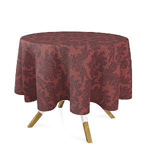 Toalha de Mesa Redonda em Tecido Jacquard Vermelho e Preto Medalhão Tradicional