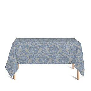 Toalha de Mesa Retangular em Tecido Jacquard Azul e Dourado Medalhão Tradicional