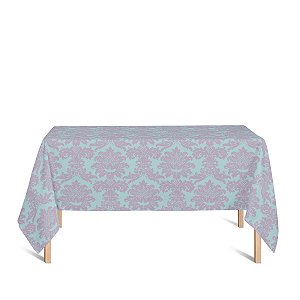 Toalha de Mesa Retangular em Tecido Jacquard Azul Tiffany e Rosa Medalhão Tradicional