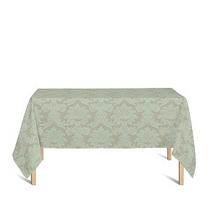 Toalha de Mesa Retangular em Tecido Jacquard Dourado e Turquesa Medalhão Tradicional