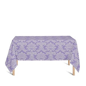 Toalha de Mesa Retangular em Tecido Jacquard Lilás e Cru Medalhão Tradicional