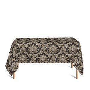 Toalha de Mesa Retangular em Tecido Jacquard Marrom e Bege Medalhão Tradicional